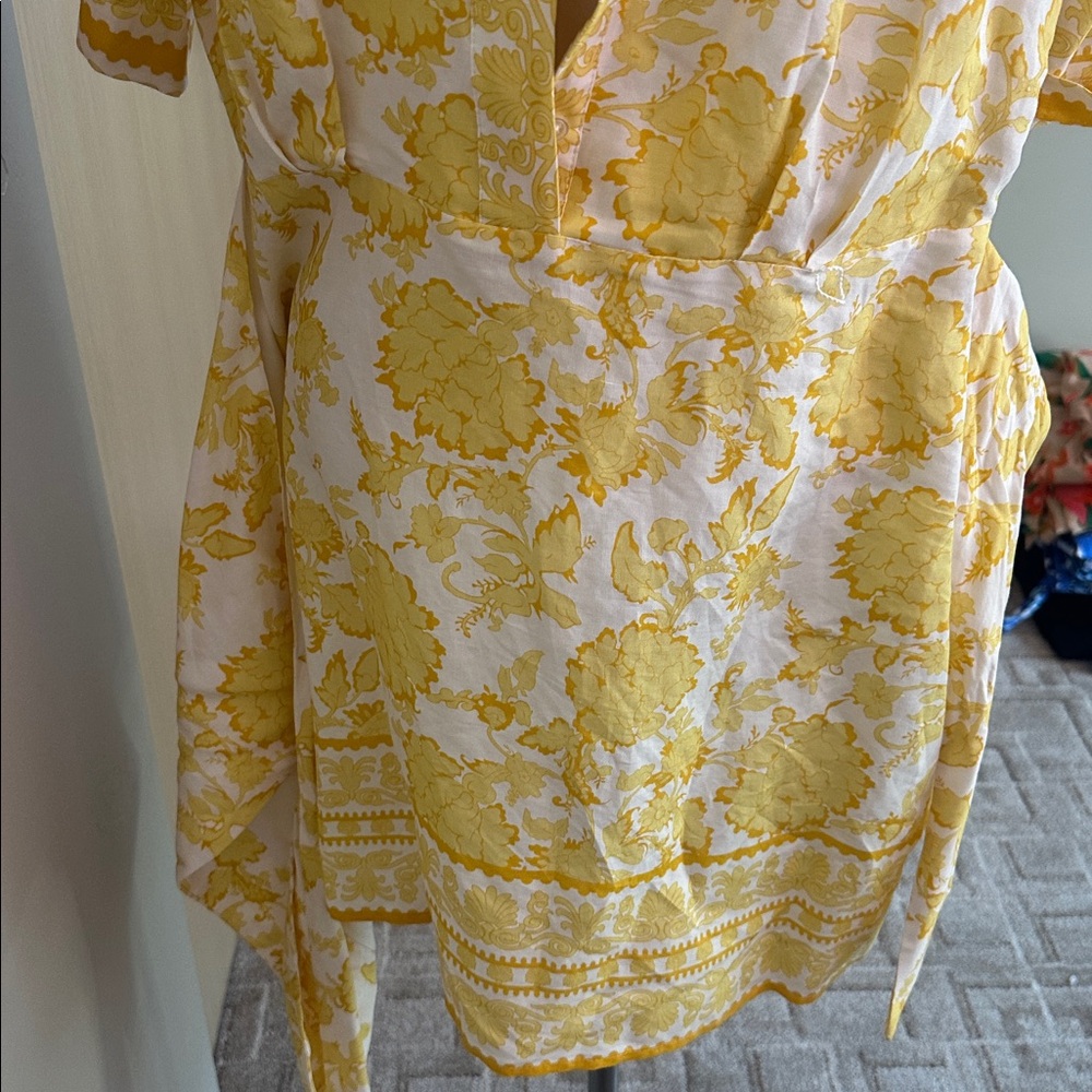Alex Marie Yellow Floral Midi Shirt Dress with Tie Waist - Picture 11 of 12